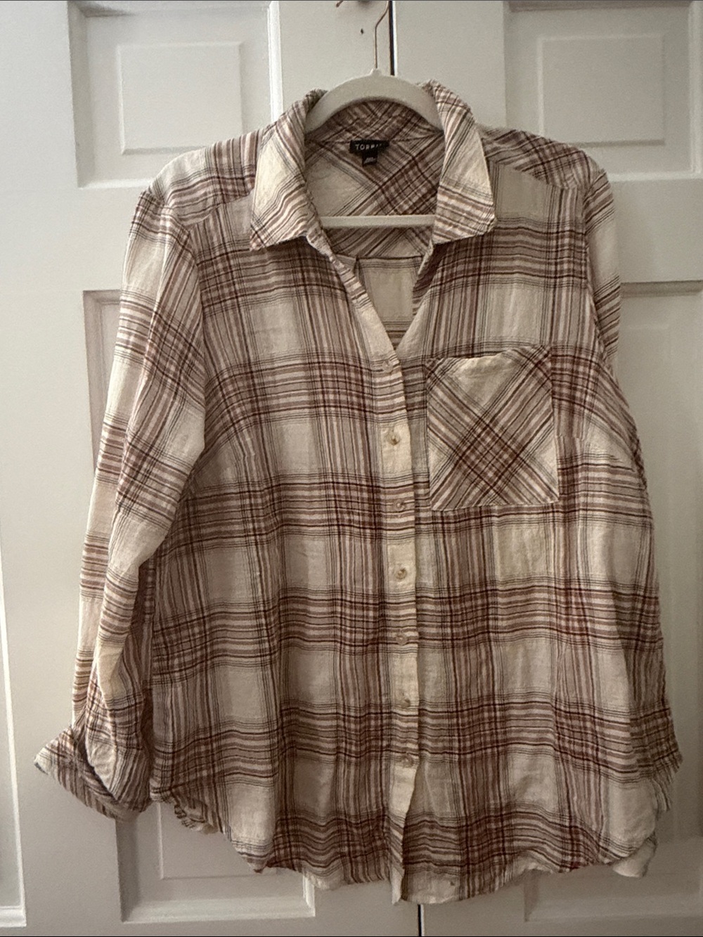 torrid Cream and Brown Plaid Button-Down Shirt